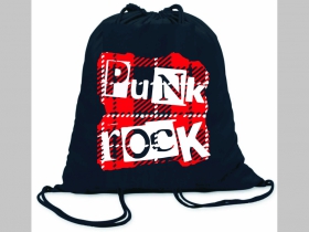 Punk rock škótske káro ľahké sťahovacie vrecko ( batôžtek / vak ) s čiernou šnúrkou, 100% bavlna 100 g/m2, rozmery cca. 37 x 41 cm